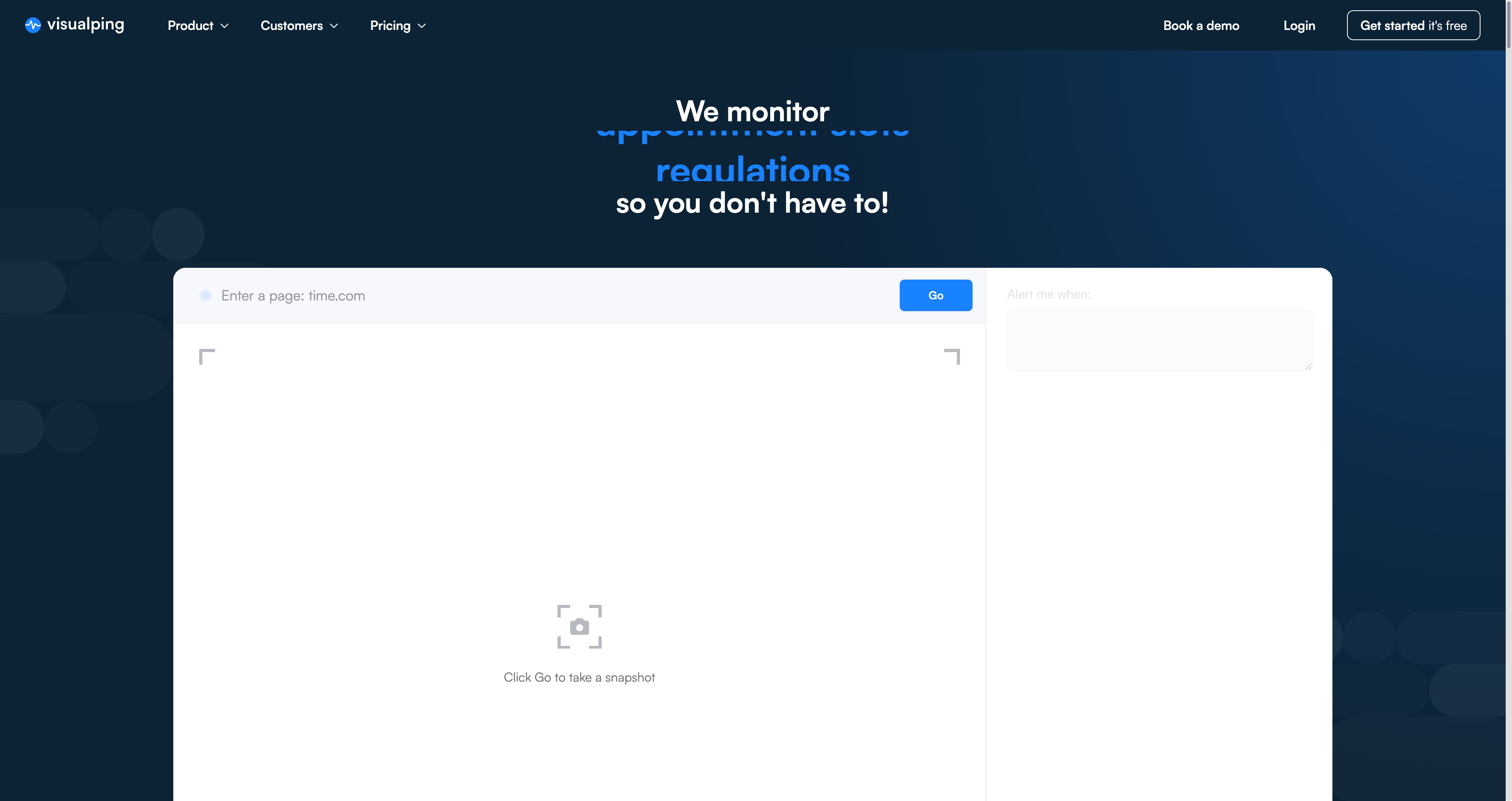 Visualping homepage