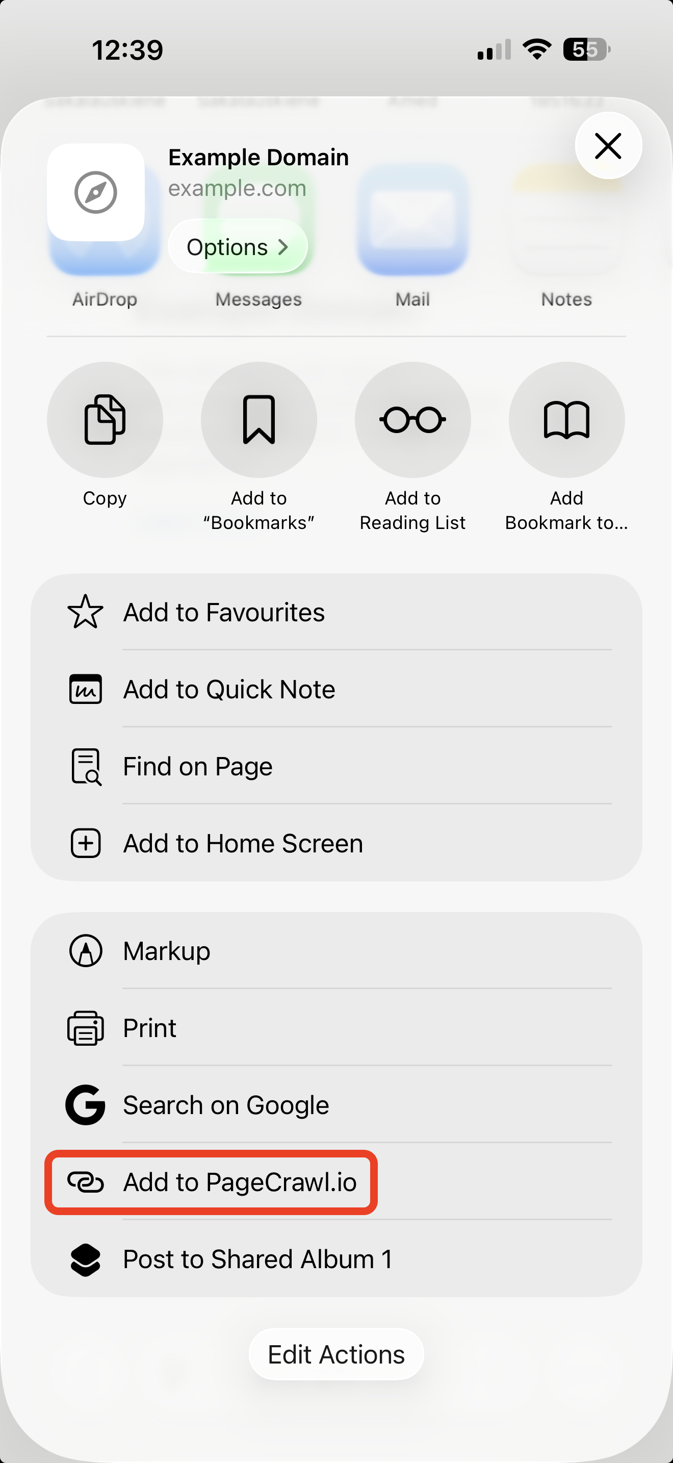 Using the shortcut from Share Sheet