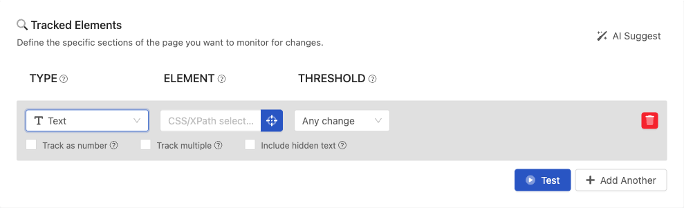 tracking text element